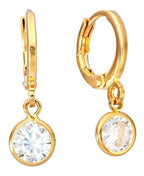 Brinco Argola Com Pedra De Zircônia Pendurada F Ouro 18