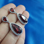 Brinco Pedra Zirconia Prata Festa Gota Vermelho Debutante