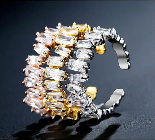 Anel Noiva Pedra Zirconia Festa Prata Ou Dourado Casamento