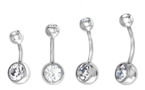 Piercing Umbigo 2 Pedras Aço Cirúrgico Haste De 6 8 10 Mm