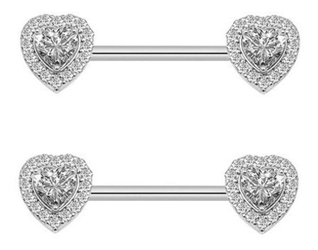 Piercing Para Mamilo Prata Pedra Zirconia Flor Coração Par