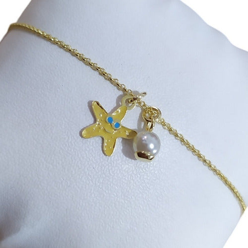Pulseira Infantil Pingente Estrela Pérola Folheada Semi Joia