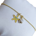 Pulseira Infantil Pingente Estrela Pérola Folheada Semi Joia