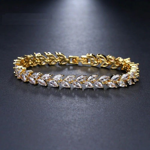 Pulseira Bracelete Dourada Com Zircônia Noiva Debutante