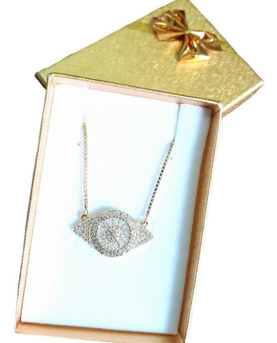 Colar Olho Grego Pedra Zirconia Dourado F. Ouro 18k Semijoia