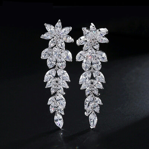 Brinco Noiva Luxo Zirconia Prata Festa Debutante Pendurado