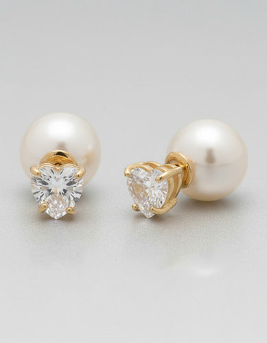 Brinco Pérola Traseira Inspiração Pedra Zirconia F. Ouro 18k