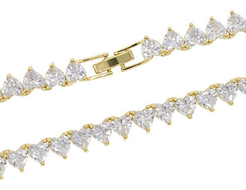 Colar Chocker Pedra Zirconia Coração Riviera Dourado Prata