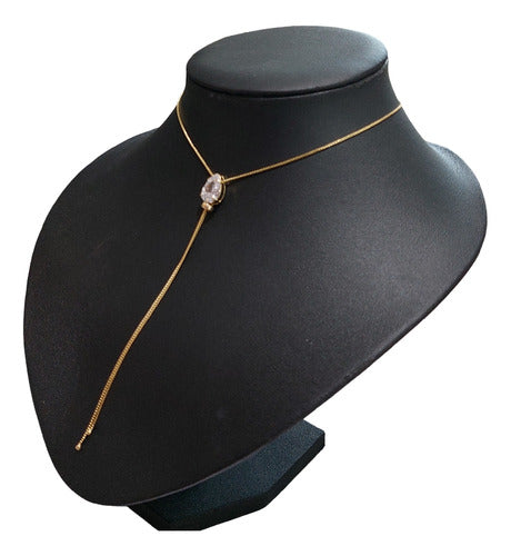 Colar Gravatinha Zirconia F Ouro 18k Dourado Festa Luxo Gota