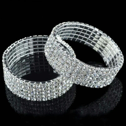 Pulseira Bracelete Prata Com Strass Noiva Debutante Luxo