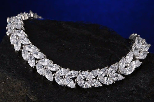 Pulseira Bracelete Prata Com Zircônia Noiva Debutante Luxo