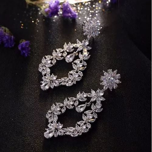 Brinco Noiva Zirconia Pendurado Prata Festa Debutante Luxo