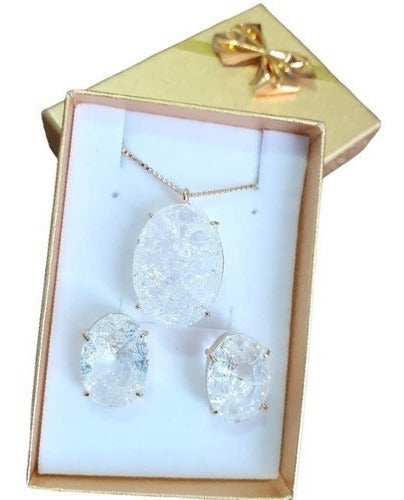 Conjunto Colar E Brinco Zirconia Fusion Tifann Oval Grande