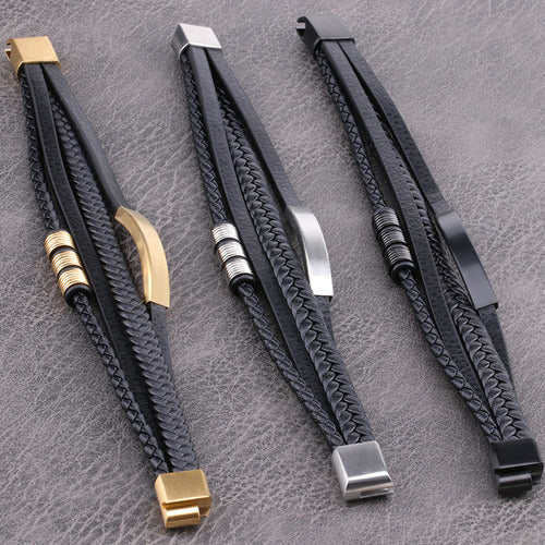 Pulseira Masculina Couro Aço Inox Chapa Gravar Trançado 4x