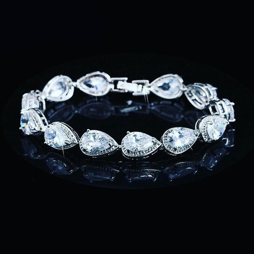 Pulseira Bracelete Prata Com Zircônia Noiva Debutante Gota
