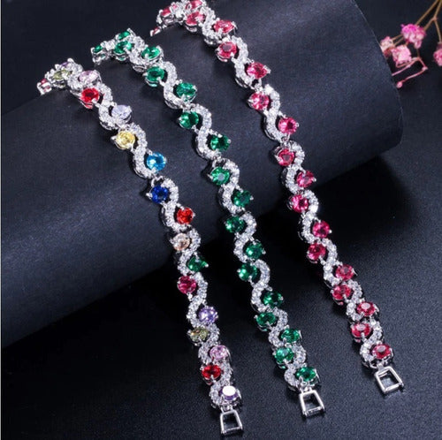 Pulseira Bracelete Prata Ou Dourada Zircônia Noiva Debutante