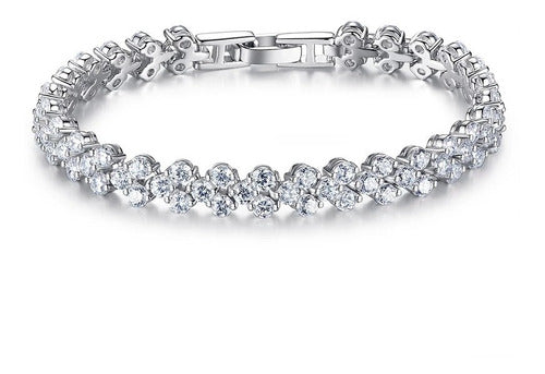 Pulseira Bracelete Prata Com Zircônia Noiva Debutante Luxo