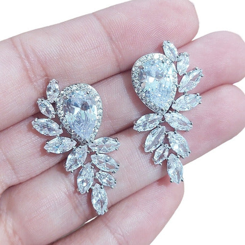 Brinco De Zirconia Noiva Festa Casamento Madrinha Prata Fixo