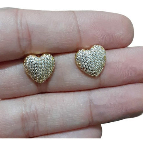 Brinco Pedra Zirconia Coração Dourado F. Ouro 18k Noiva Fest
