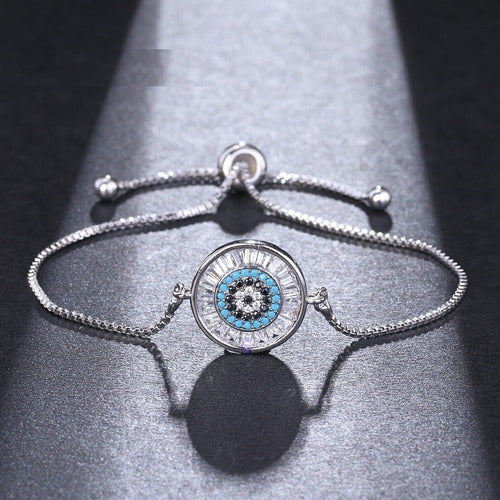 Pulseira Bracelete Prata Com Zircônia Olho Grego Presente