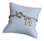 Pulseira Fé Pedra Zirconia F Ouro Semi Joia Fecho Boia
