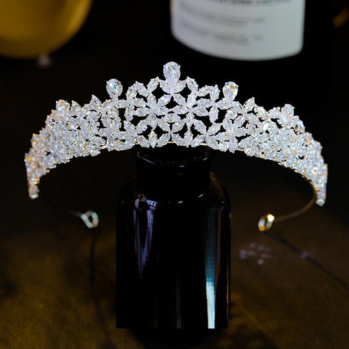 Coroa Tiara Porta Coque Cabelo Noiva Prata Pedra Zirconia