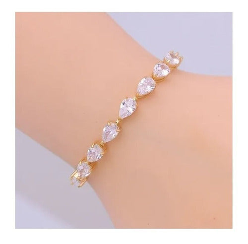 Pulseira Bracelete Dourada Com Zircônia Noiva Debutante Gota