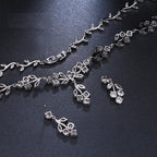 Colar E Brinco Noiva Zircônia Prata Festa Debutante Folhas