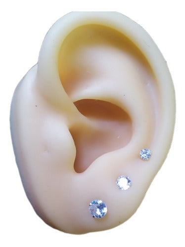 Trio Brinco Pedra Zirconia Ponto De Luz 3 4 5 Mm Prata 925