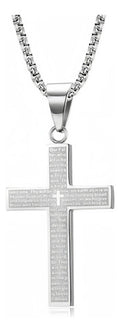 Corrente Masculina Pingete Cruz Aço Inox Prata Preta 60 Cm