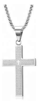 Corrente Masculina Pingete Cruz Aço Inox Prata Preta 60 Cm