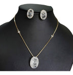 Conjunto Colar E Brinco Zirconia Fusion Tiffan Oval Verde
