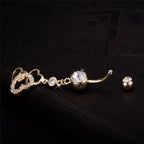 Piercing De Umbigo Dourado Coração Pendurado Folheado Ouro