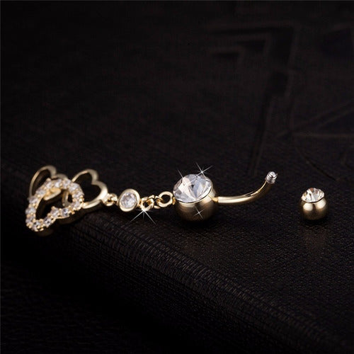 Piercing De Umbigo Dourado Coração Pendurado Folheado Ouro