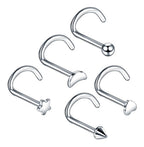 Kit 5 Piercing Nariz Nostril Atacado Coração Estrela Lua Bol
