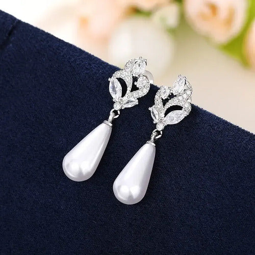 Brinco Pérola E Zirconia Noiva Pequeno Delicado Prata Br-148 Prateado
