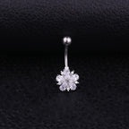 Piercing De Umbigo Prata Flor Zirconia Pequeno Aço 316