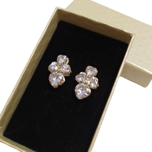 Brinco Pedra Zirconia Coração F Ouro Semi Joia Noiva Festa