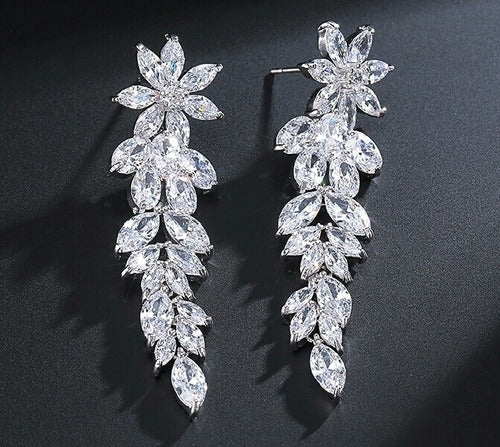 Brinco Noiva Luxo Zirconia Prata Festa Debutante Pendurado