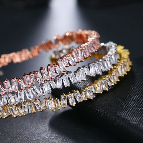 Pulseira Bracelete Prata Ou Dourada Zircônia Noiva Debutante