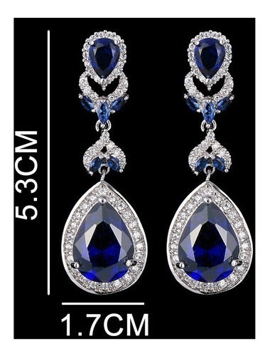 Brinco Noiva Pedra Zirconia Prata Azul Festa Luxo Debutante