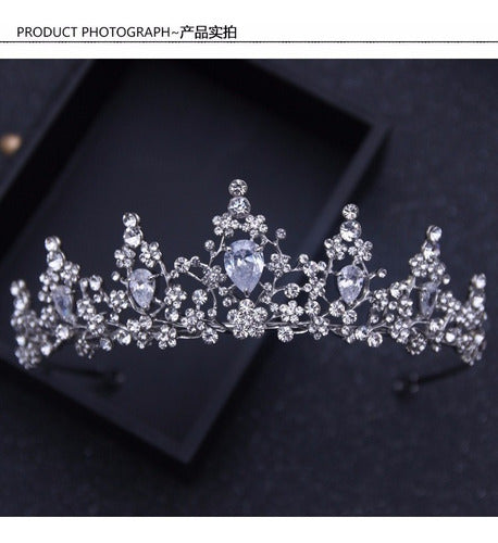 Coroa Tiara Arranjo Cabelo Noiva  Zirconia Strass Prata Luxo