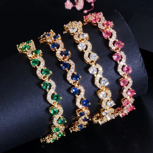 Pulseira Bracelete Prata Ou Dourada Zircônia Noiva Debutante