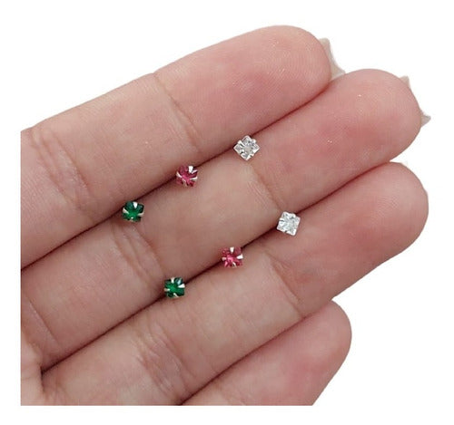 Trio Brinco Pedra Zirconia Ponto De Luz Prata 925 Colorido