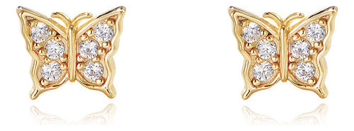 Brinco Borboleta Zirconia Dourado Dama Daminha Banhado Ouro