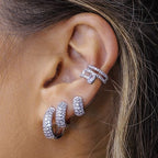 Brinco Argola Pedra Zirconia Prata Rodio Pequeno 6 Mm Largo