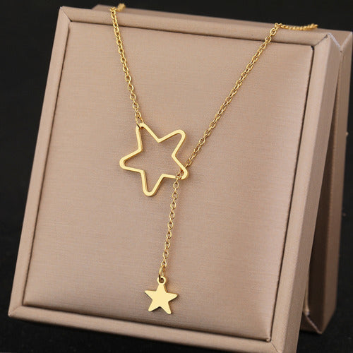 Colar Gravatinha Dourado Ou Prata Estrela Aço Inox