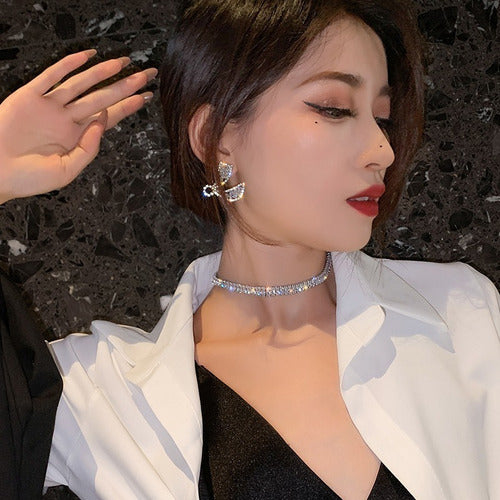 Colar Chocker Noiva Pedra Zirconia Prata Semi Joia Debutante