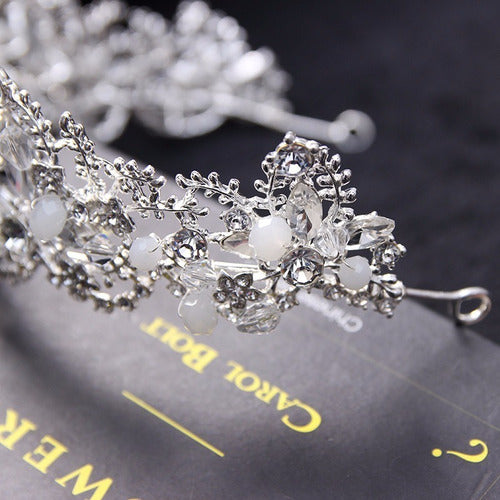 Coroa Tiara Arranjo Cabelo Noiva Strass Prata Prateada Luxo