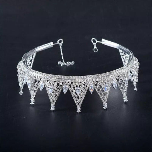 Coroa Porta Coque Noiva Zirconia E Strass Debutante Prata